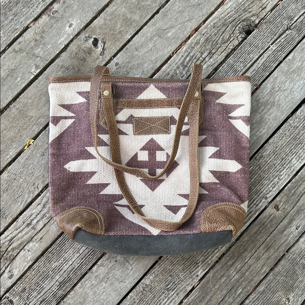 Myra Bag Geometric Brown and Cream Tote